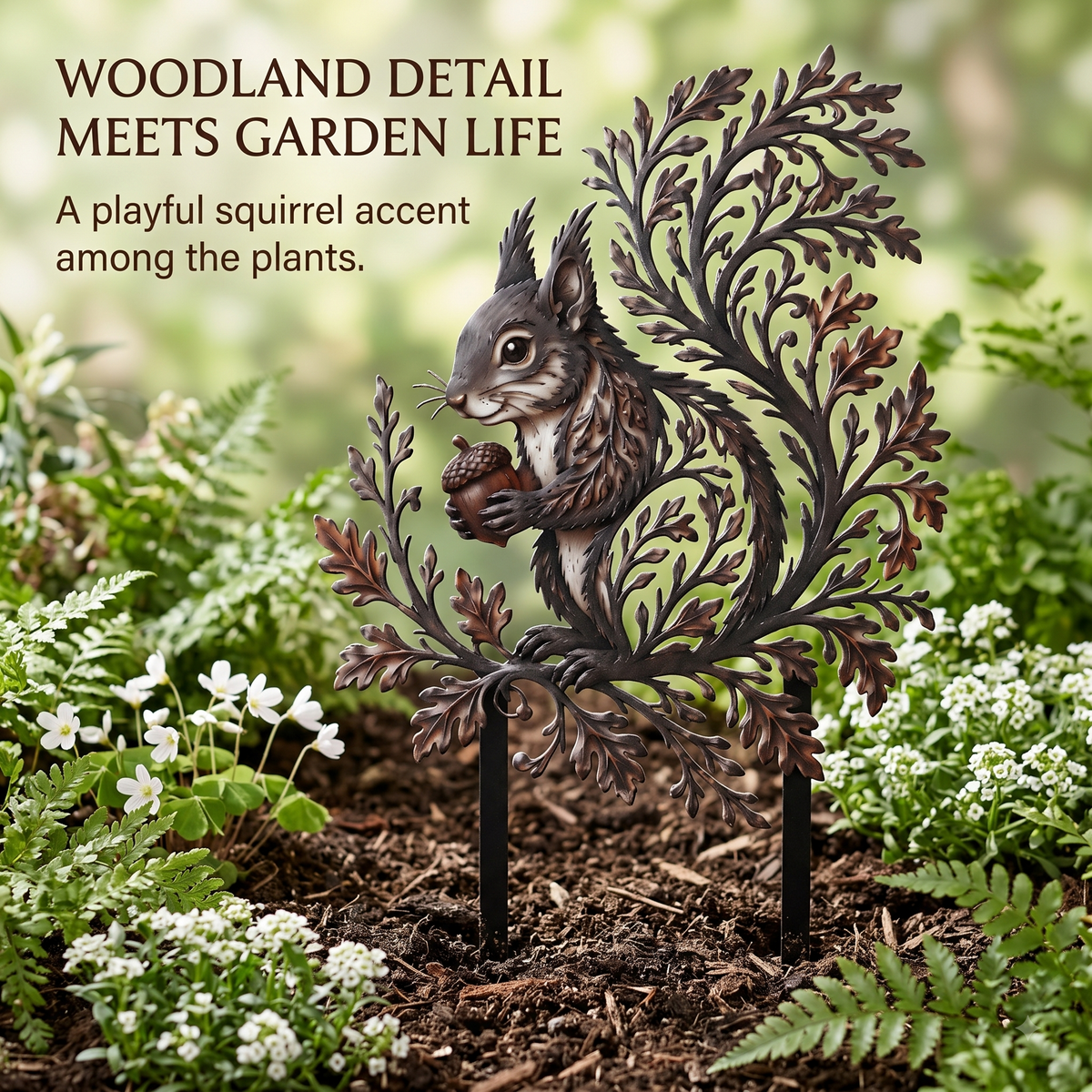 Squirrel Garden Stake Metal Yard Art Wildlife Garden Decor Botanical Outdoor Yard Art Squirrel Gift Flat Printed Metal Art — main 10