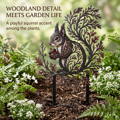 Squirrel Garden Stake Metal Yard Art Wildlife Garden Decor Botanical Outdoor Yard Art Squirrel Gift Flat Printed Metal Art — main 10
