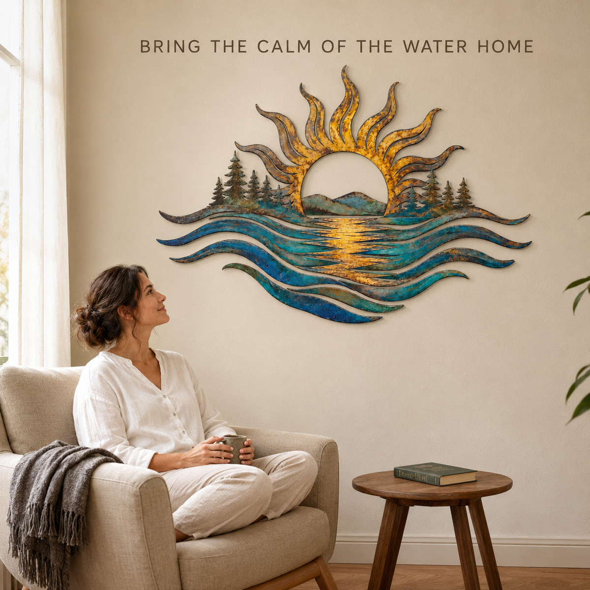 main 10 - Ocean Sunset Metal Wall Art Coastal Sun and Waves Decor