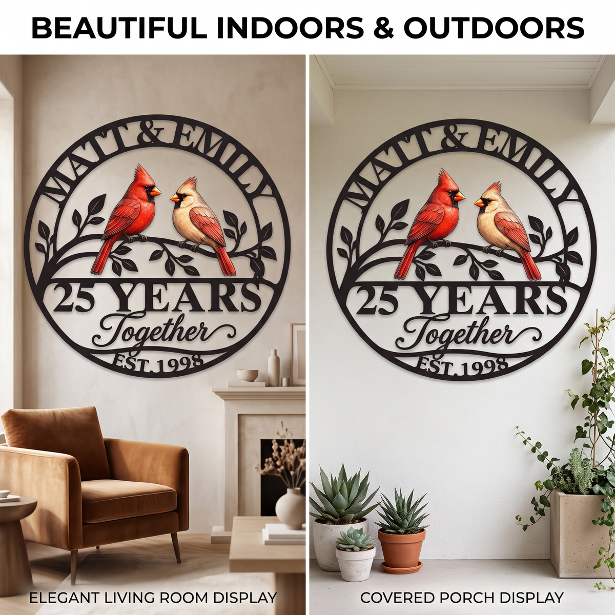 main 11 - Personalized Anniversary Gift Cardinal Couple Metal Wall Art Custom Together