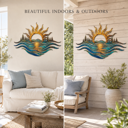 main 11 - Ocean Sunset Metal Wall Art Coastal Sun and Waves Decor