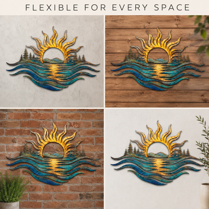 main 12 - Ocean Sunset Metal Wall Art Coastal Sun and Waves Decor