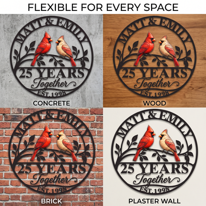 main 12 - Personalized Anniversary Gift Cardinal Couple Metal Wall Art Custom Together