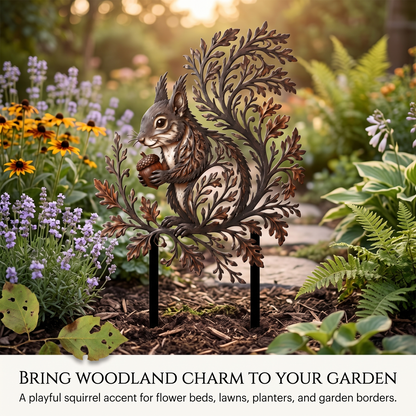 Squirrel Garden Stake Metal Yard Art Wildlife Garden Decor Botanical Outdoor Yard Art Squirrel Gift Flat Printed Metal Art — main 12