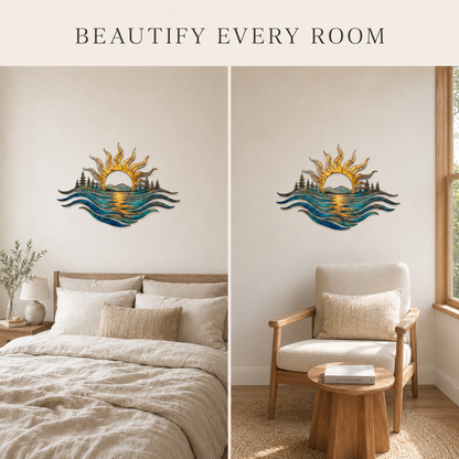 main 13 - Ocean Sunset Metal Wall Art Coastal Sun and Waves Decor