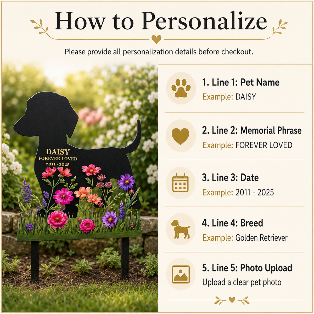 Custom Pet Memorial Garden Stake, Personalized Dog Memorial Yard Sign, Metal Grave Marker, Dog Loss Gift — main 13