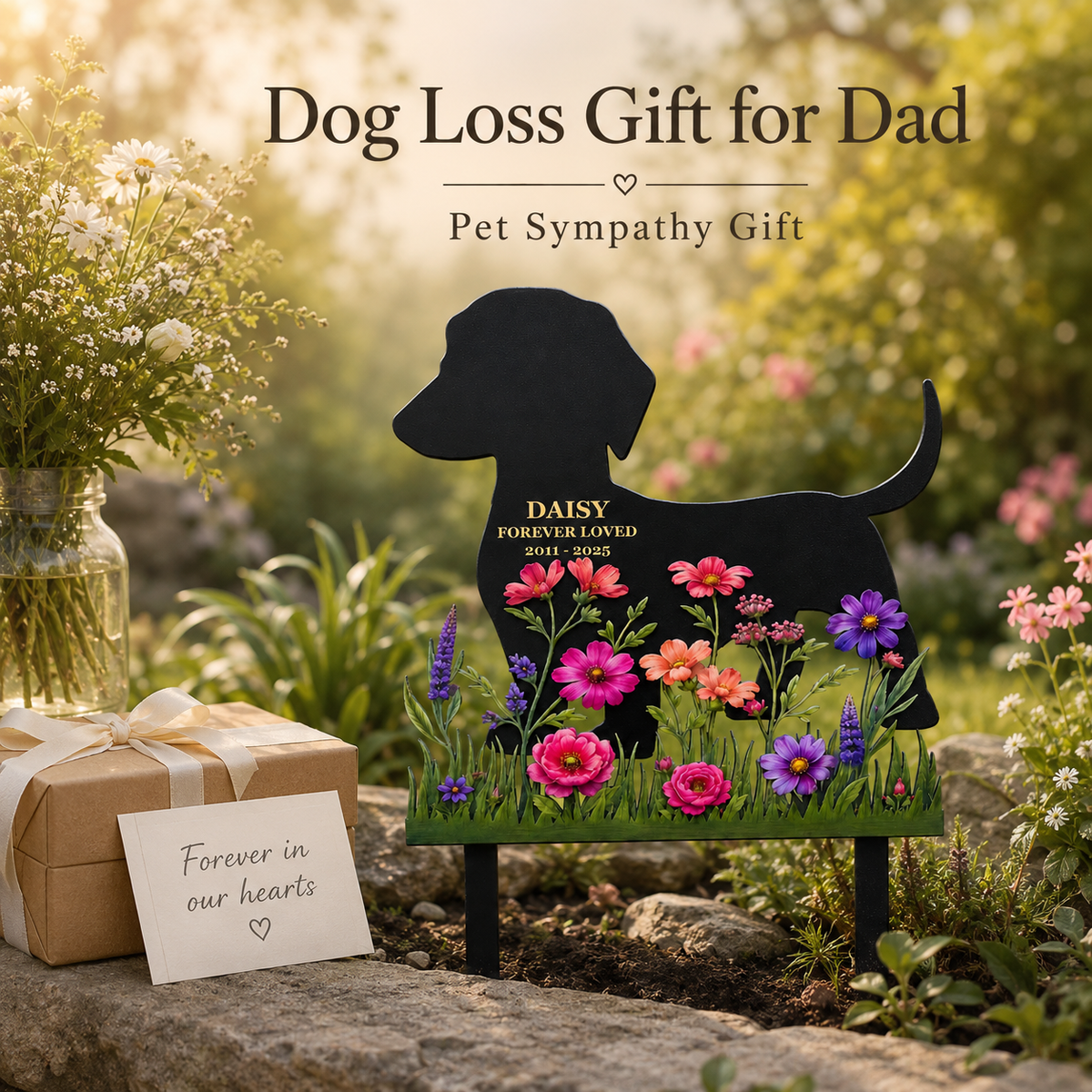 Custom Pet Memorial Garden Stake, Personalized Dog Memorial Yard Sign, Metal Grave Marker, Dog Loss Gift — main 15