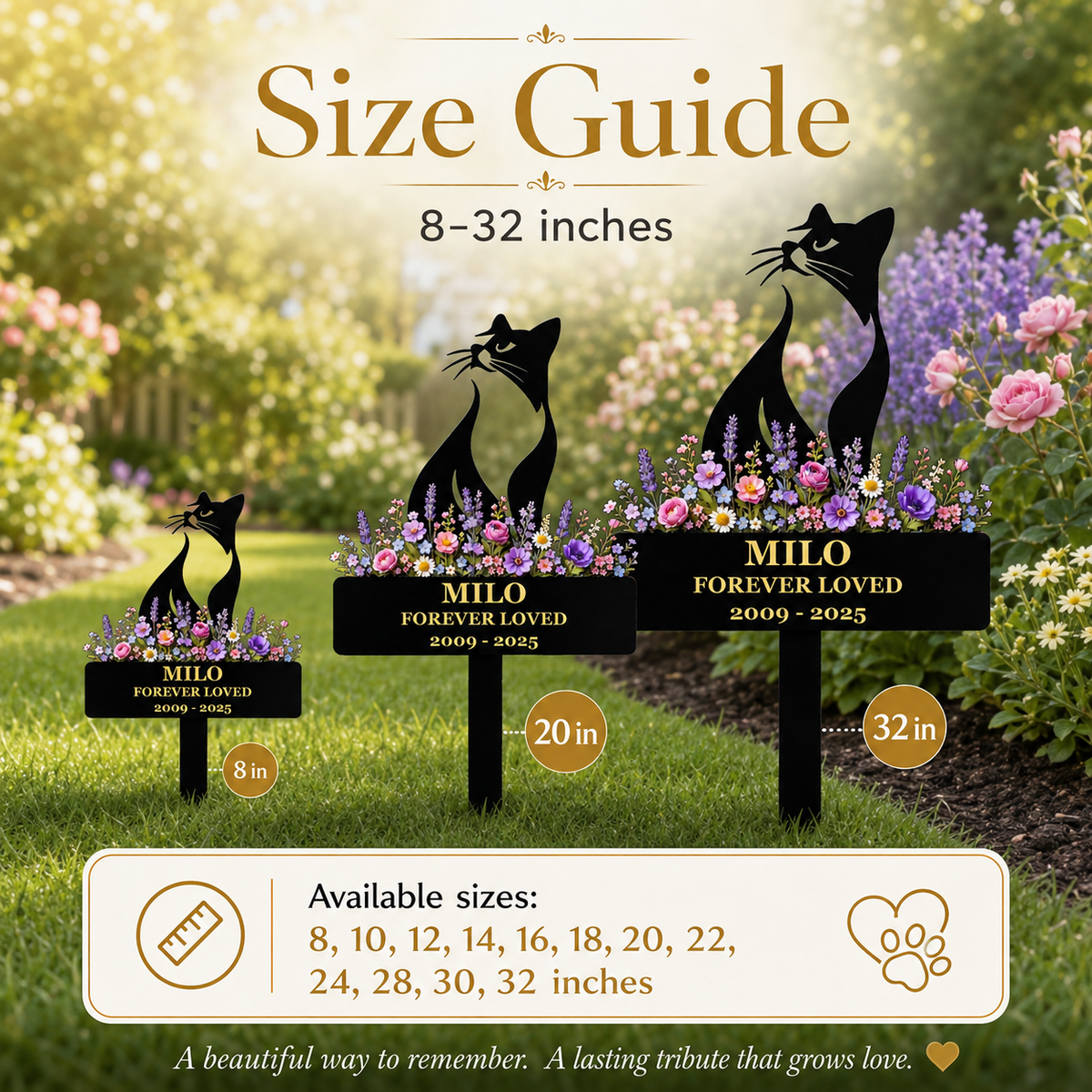 Cat Memorial Garden Stake, Personalized Metal Pet Loss Gift for Cat Dad, Custom Floral Cat Remembrance Yard Decor — main 18