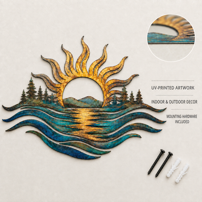 main 2 - Ocean Sunset Metal Wall Art Coastal Sun and Waves Decor