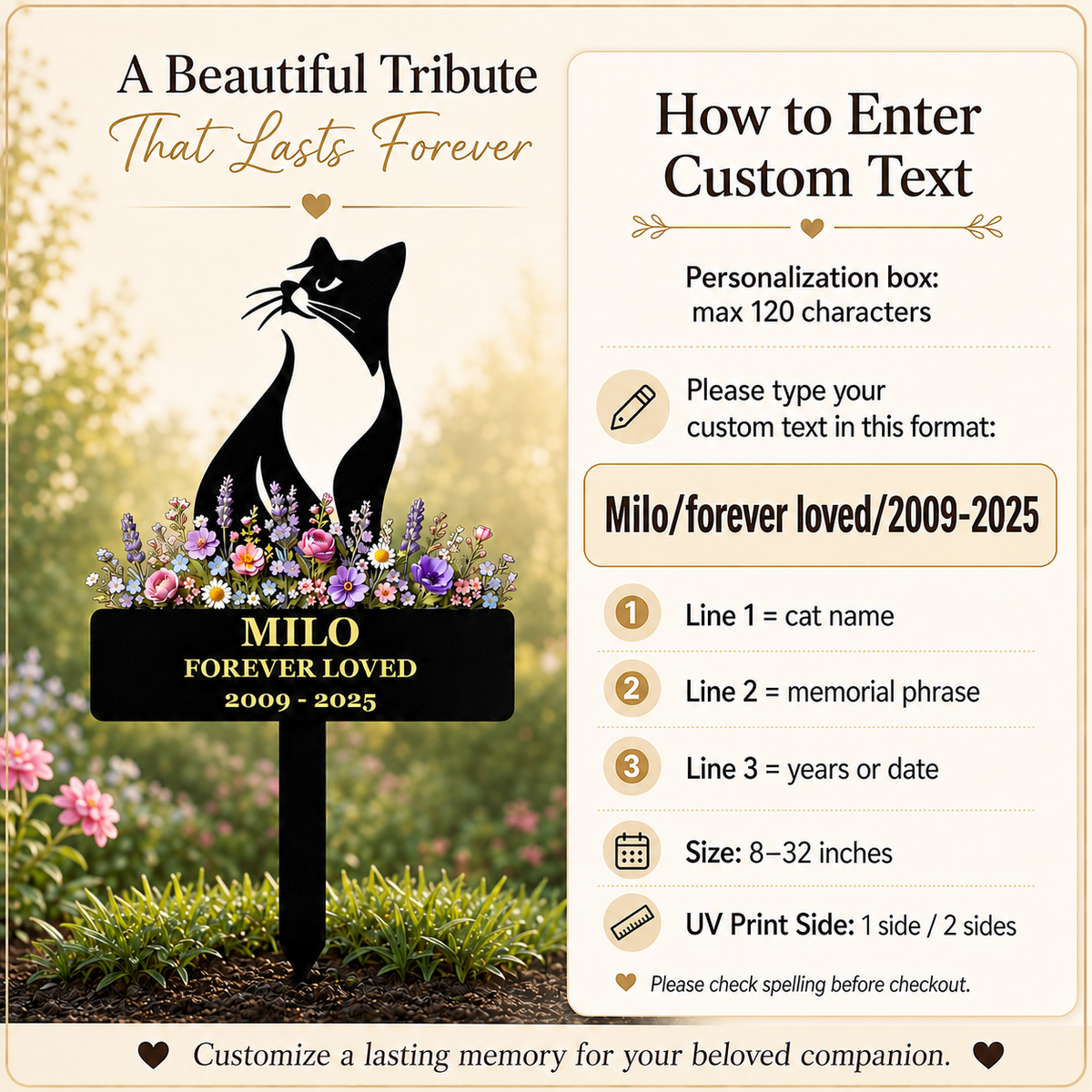 Cat Memorial Garden Stake, Personalized Metal Pet Loss Gift for Cat Dad, Custom Floral Cat Remembrance Yard Decor — main 20