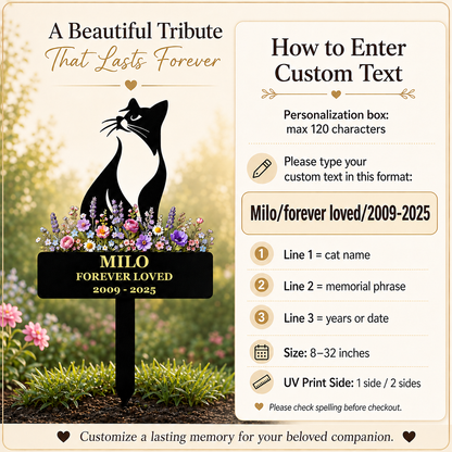 Cat Memorial Garden Stake, Personalized Metal Pet Loss Gift for Cat Dad, Custom Floral Cat Remembrance Yard Decor — main 20