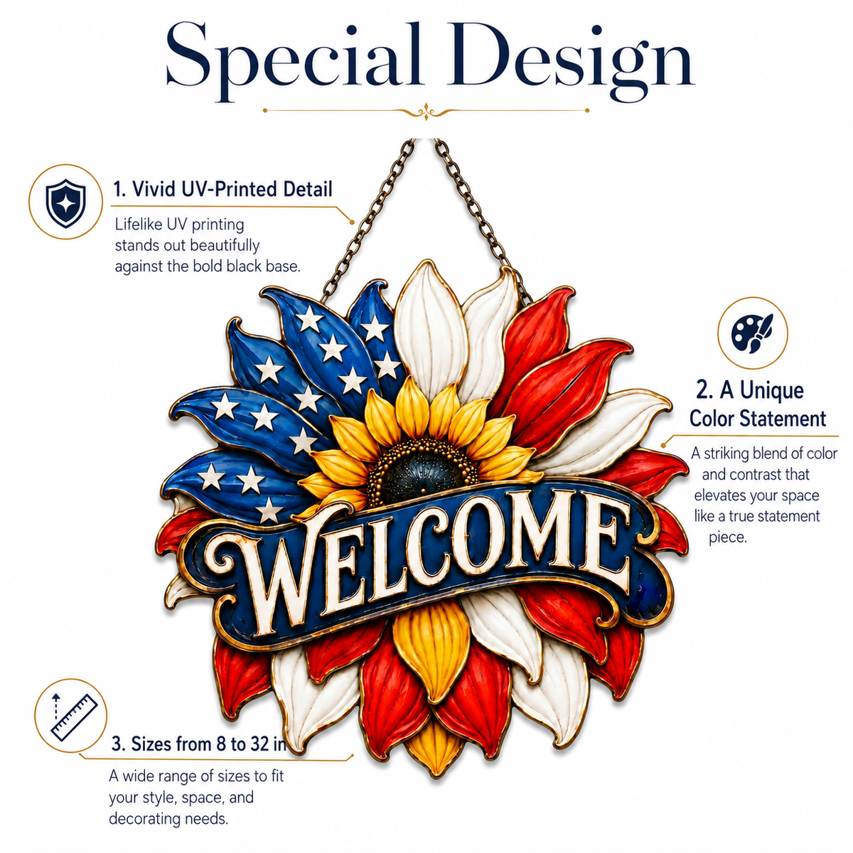 main 2 - Welcome Metal Wall Art Sunflower Welcome Sign Patriotic Wall Decor