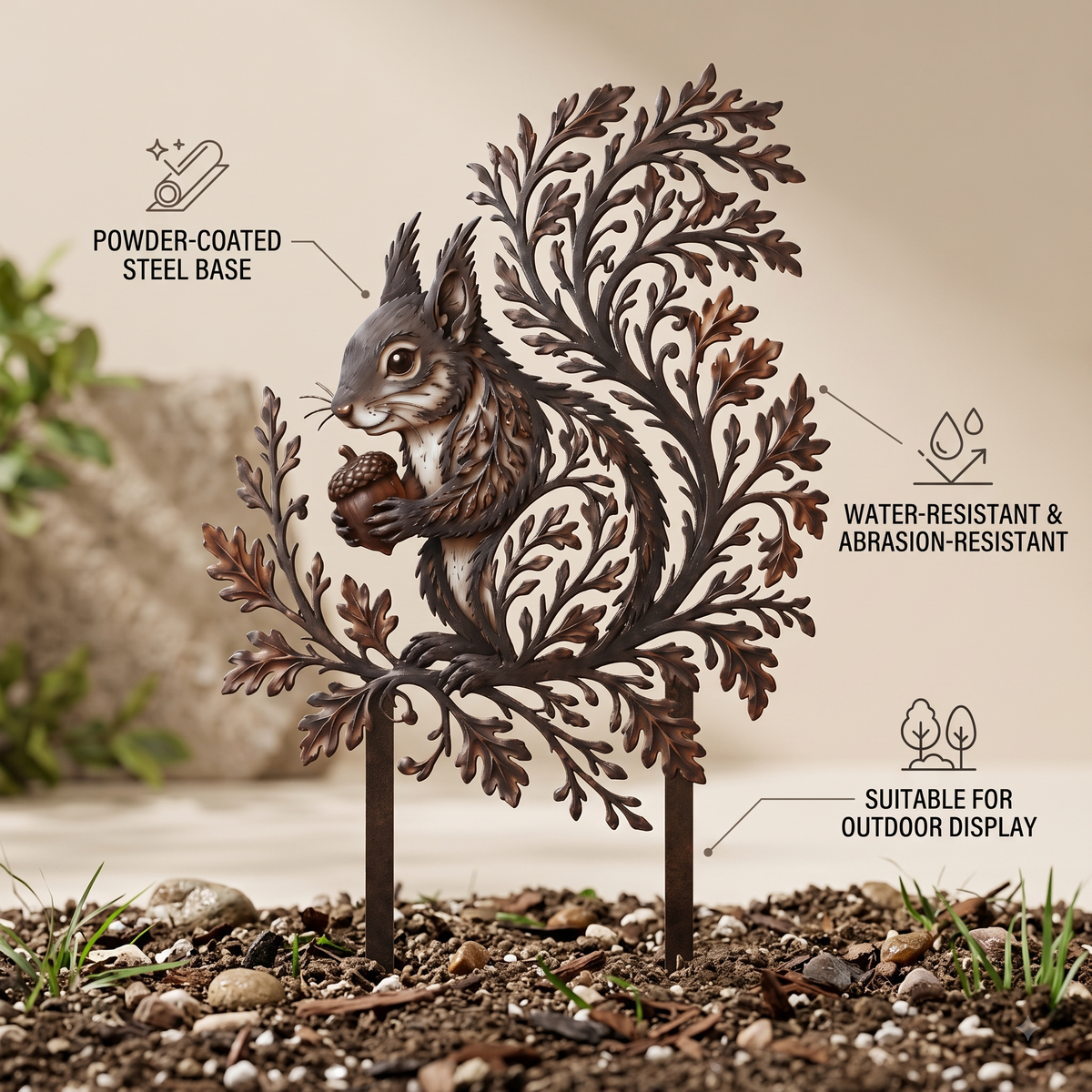 Squirrel Garden Stake Metal Yard Art Wildlife Garden Decor Botanical Outdoor Yard Art Squirrel Gift Flat Printed Metal Art — main 2