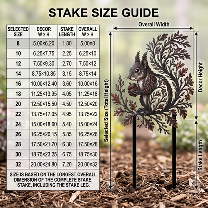Squirrel Garden Stake Metal Yard Art Wildlife Garden Decor Botanical Outdoor Yard Art Squirrel Gift Flat Printed Metal Art — main 3