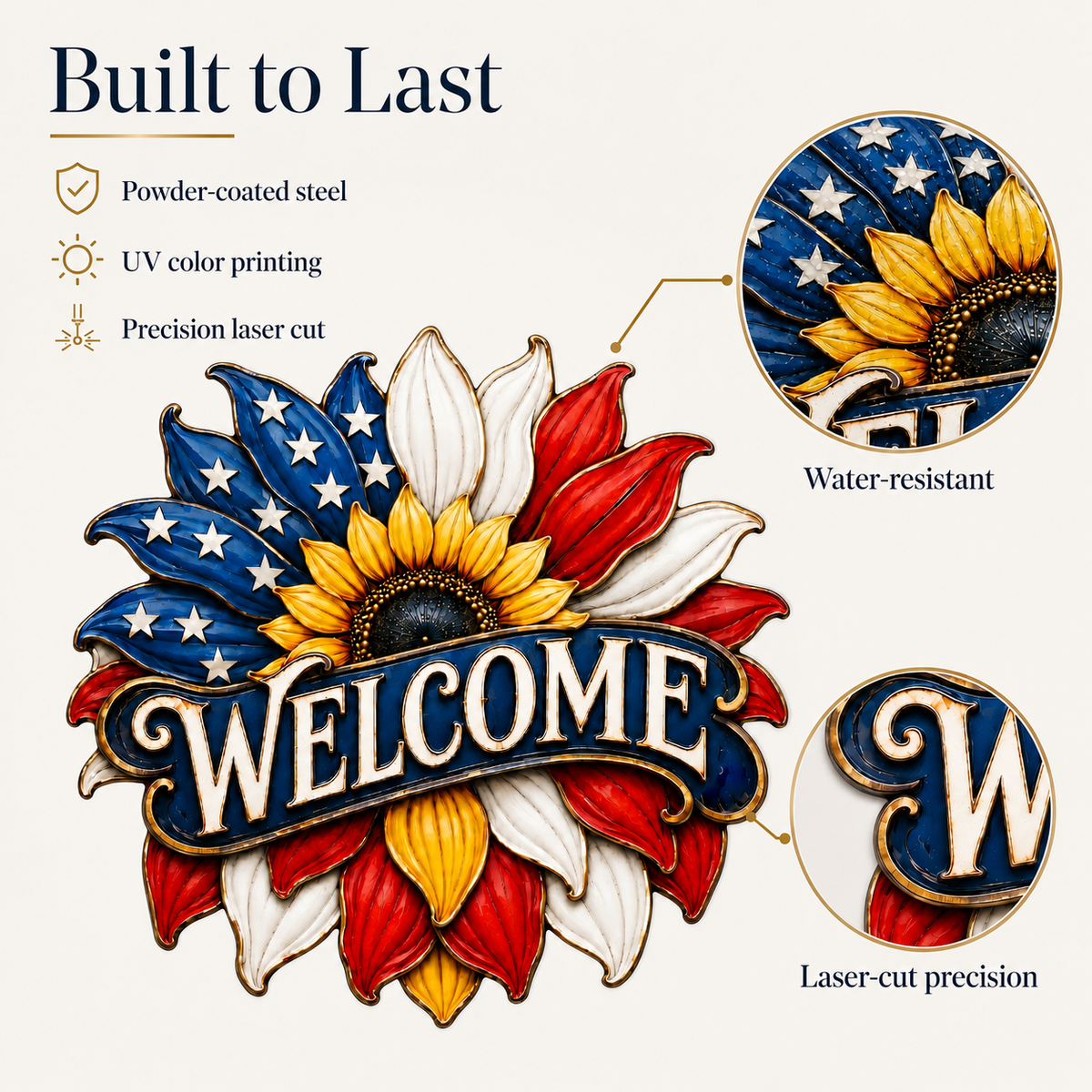 main 3 - Welcome Metal Wall Art Sunflower Welcome Sign Patriotic Wall Decor