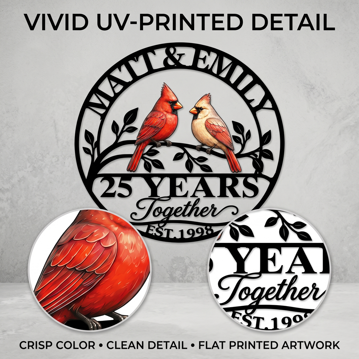 main 3 - Personalized Anniversary Gift Cardinal Couple Metal Wall Art Custom Together