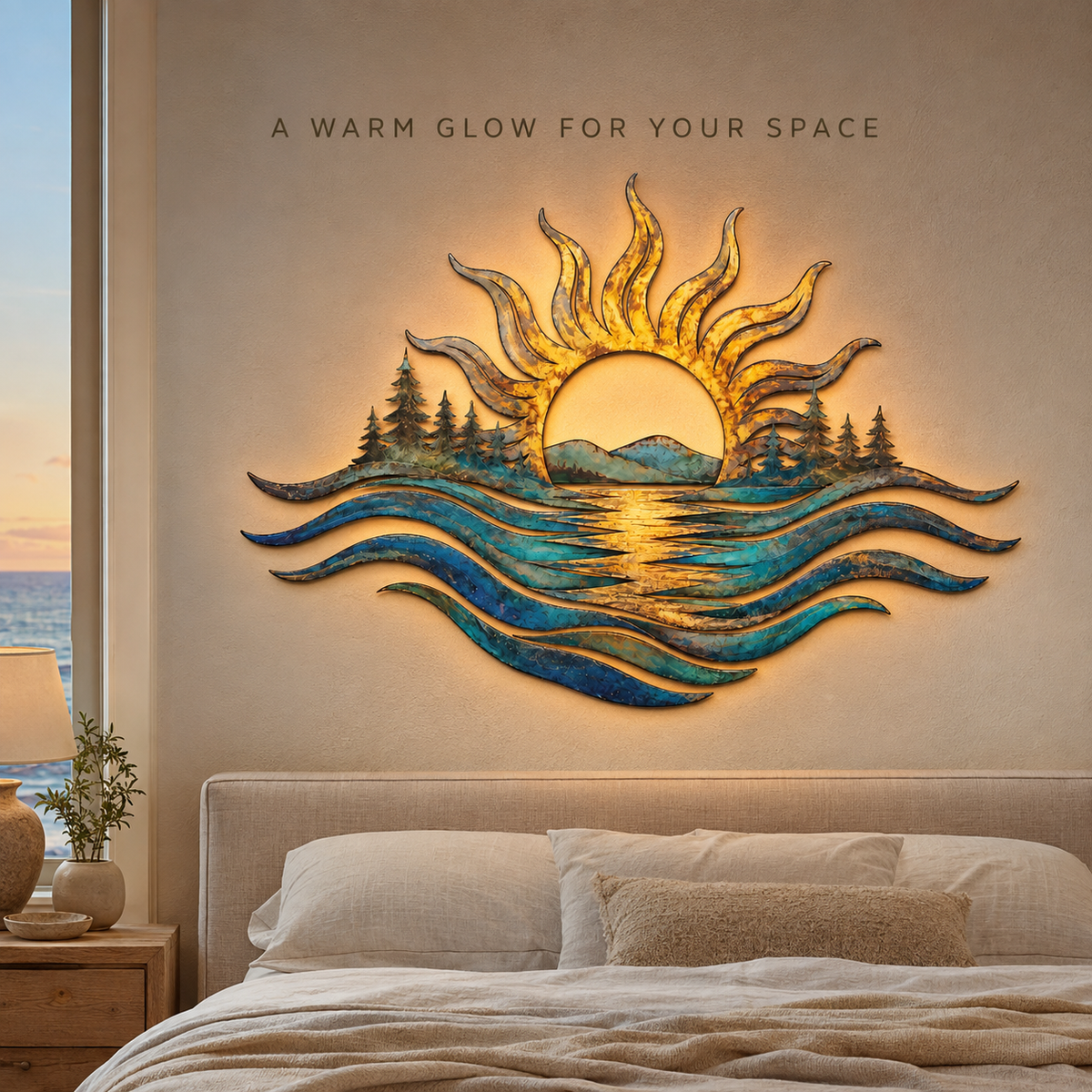 main 4 - Ocean Sunset Metal Wall Art Coastal Sun and Waves Decor
