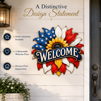 main 4 - Welcome Metal Wall Art Sunflower Welcome Sign Patriotic Wall Decor
