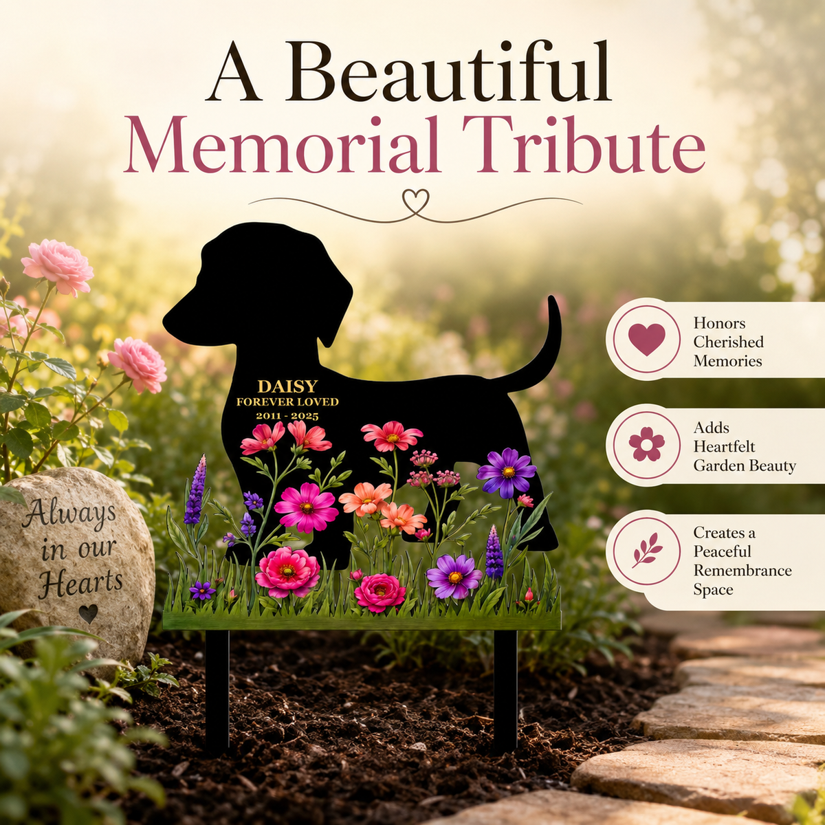 Custom Pet Memorial Garden Stake, Personalized Dog Memorial Yard Sign, Metal Grave Marker, Dog Loss Gift — main 4