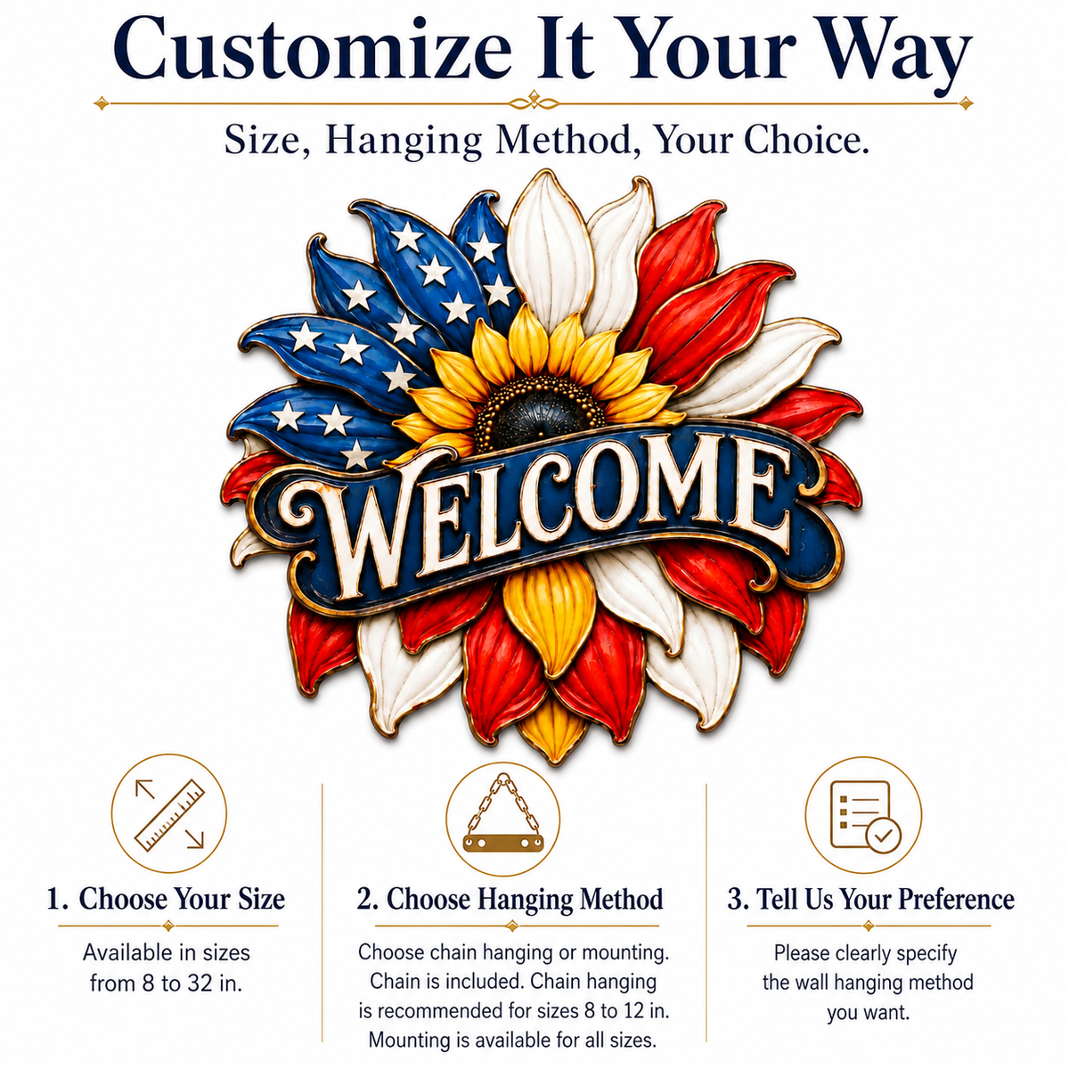 main 5 - Welcome Metal Wall Art Sunflower Welcome Sign Patriotic Wall Decor