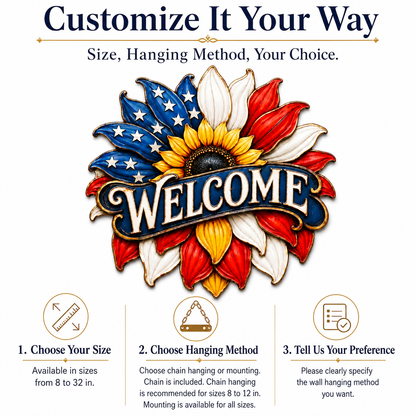 main 5 - Welcome Metal Wall Art Sunflower Welcome Sign Patriotic Wall Decor