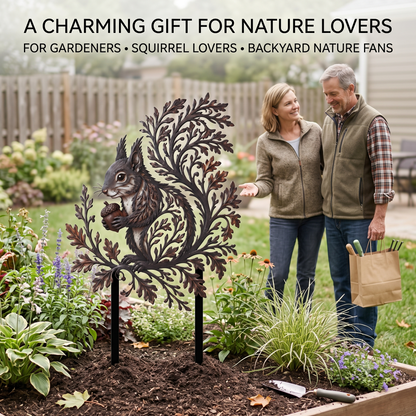 Squirrel Garden Stake Metal Yard Art Wildlife Garden Decor Botanical Outdoor Yard Art Squirrel Gift Flat Printed Metal Art — main 5