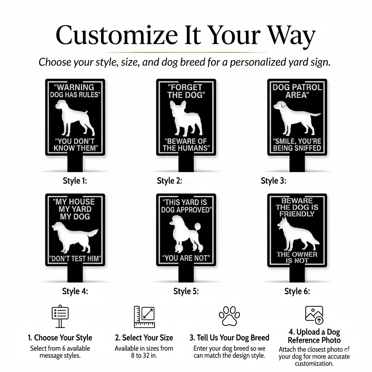 Personalized Dog Warning Sign Metal Garden Stake Custom Dog Breed Yard Sign Beware of Dog Outdoor Security Sign — main 5