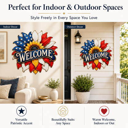 main 7 - Welcome Metal Wall Art Sunflower Welcome Sign Patriotic Wall Decor