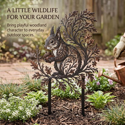 Squirrel Garden Stake Metal Yard Art Wildlife Garden Decor Botanical Outdoor Yard Art Squirrel Gift Flat Printed Metal Art — main 7