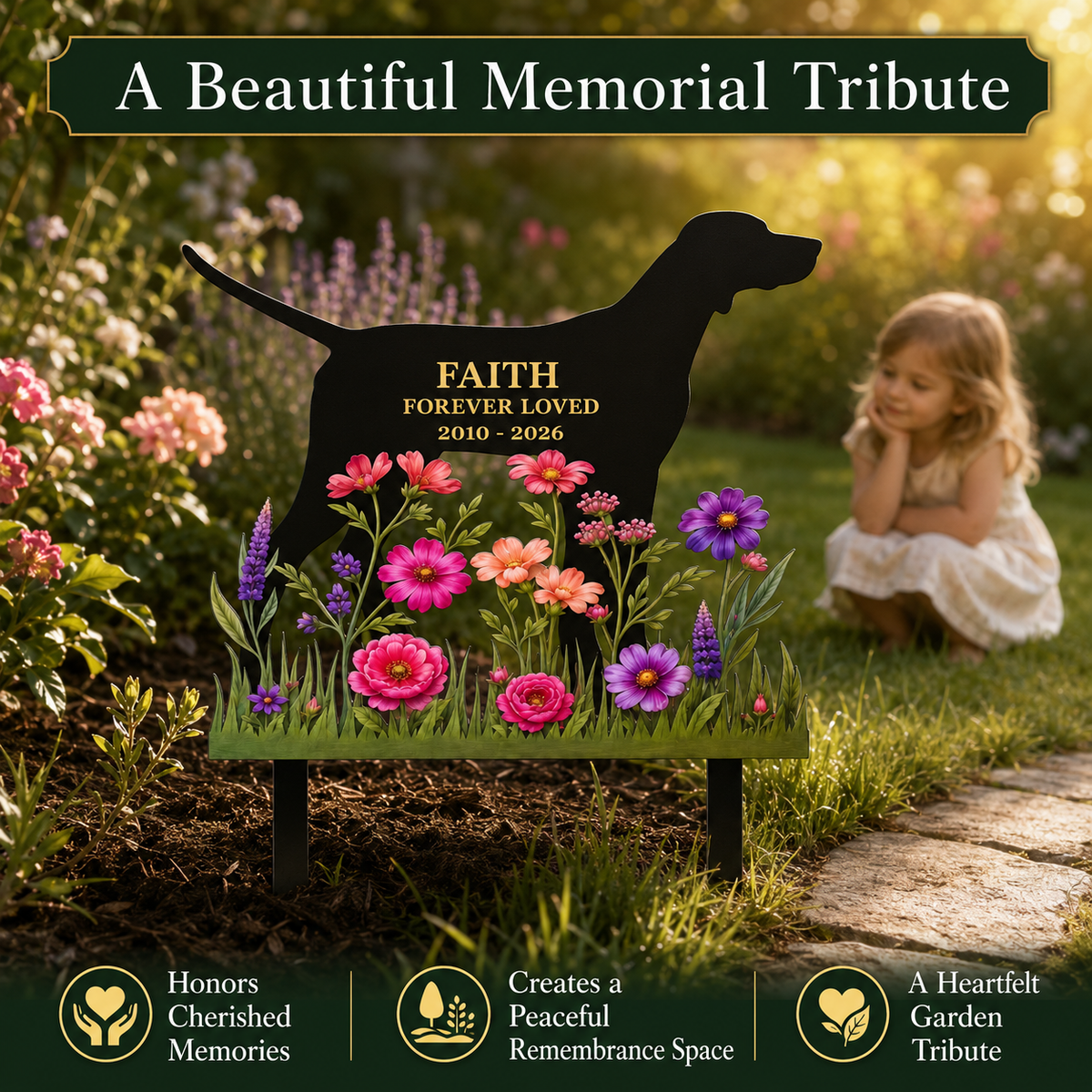 Custom Pet Memorial Garden Stake, Personalized Dog Memorial Yard Sign, Metal Grave Marker, Dog Loss Gift — main 7