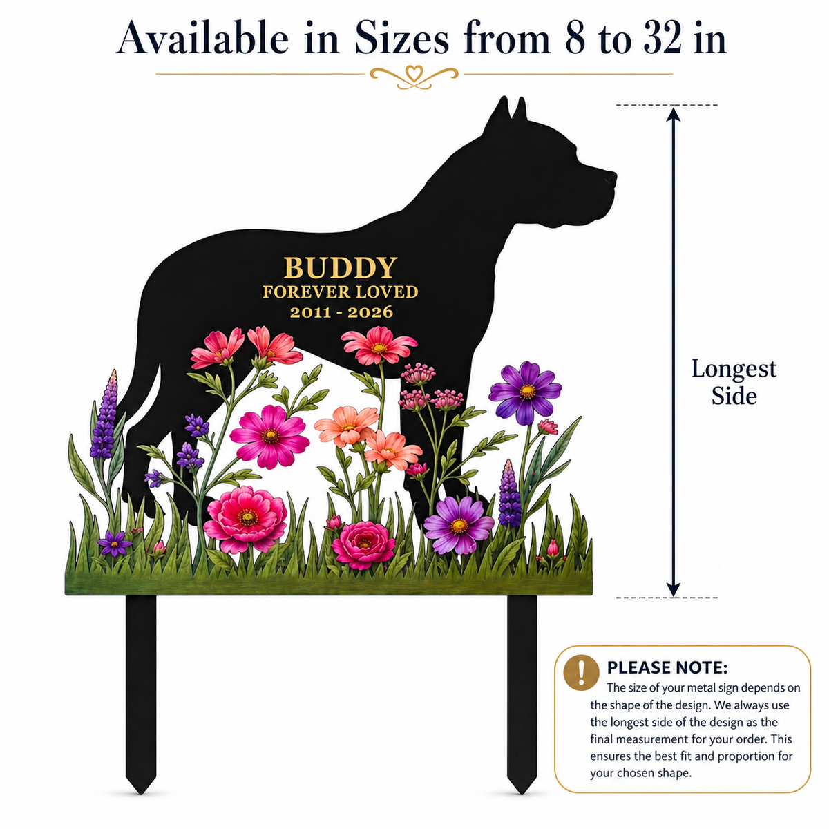 Custom Pet Memorial Garden Stake, Personalized Dog Memorial Yard Sign, Metal Grave Marker, Dog Loss Gift — main 8