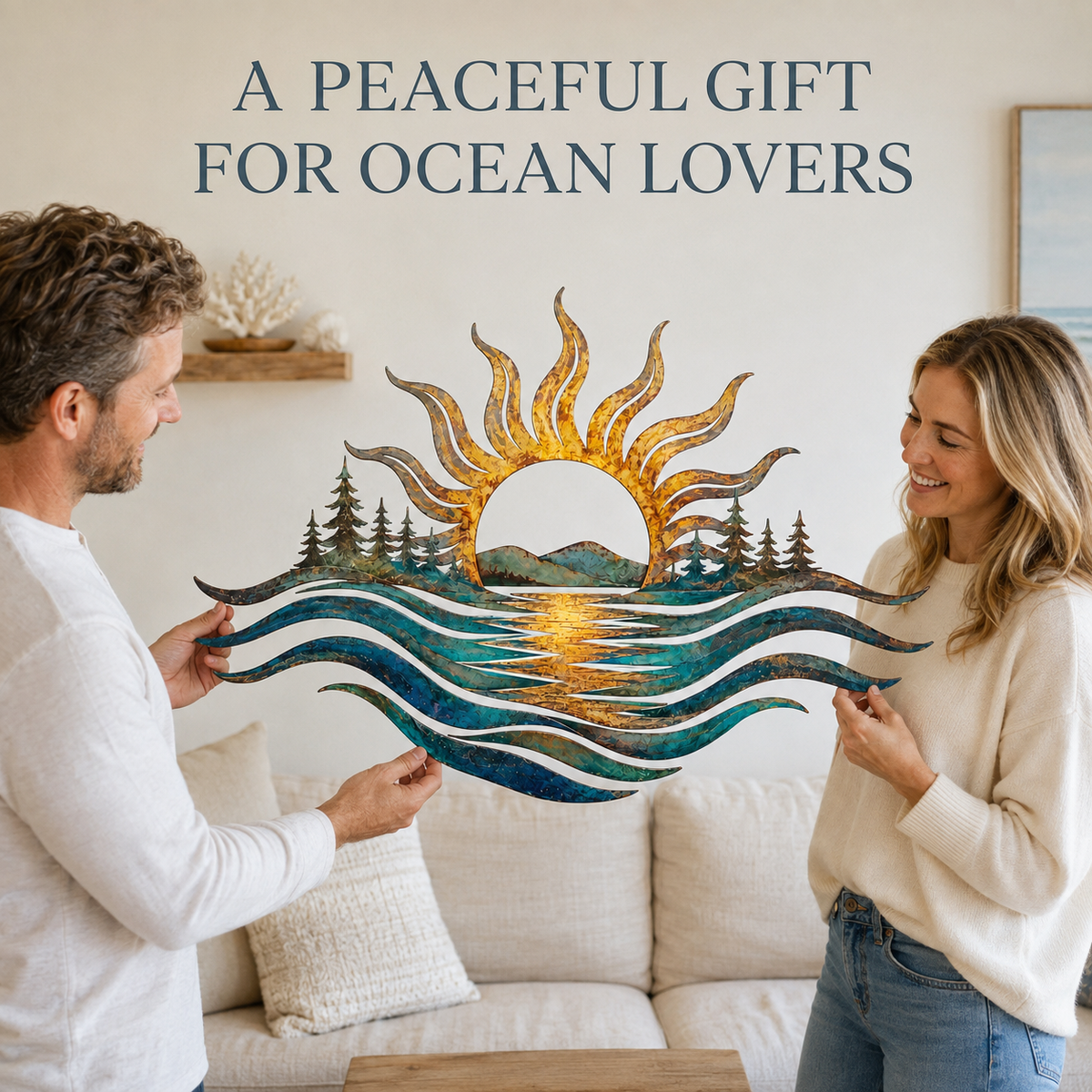 main 9 - Ocean Sunset Metal Wall Art Coastal Sun and Waves Decor
