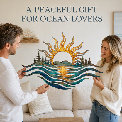 main 9 - Ocean Sunset Metal Wall Art Coastal Sun and Waves Decor